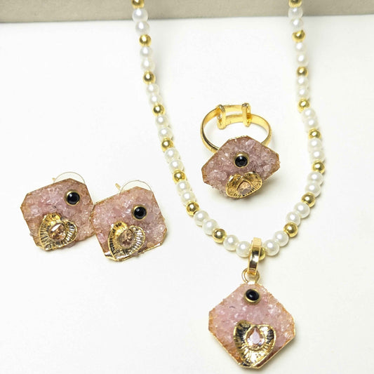 Blush Crystal & Pearl Jewelry Set