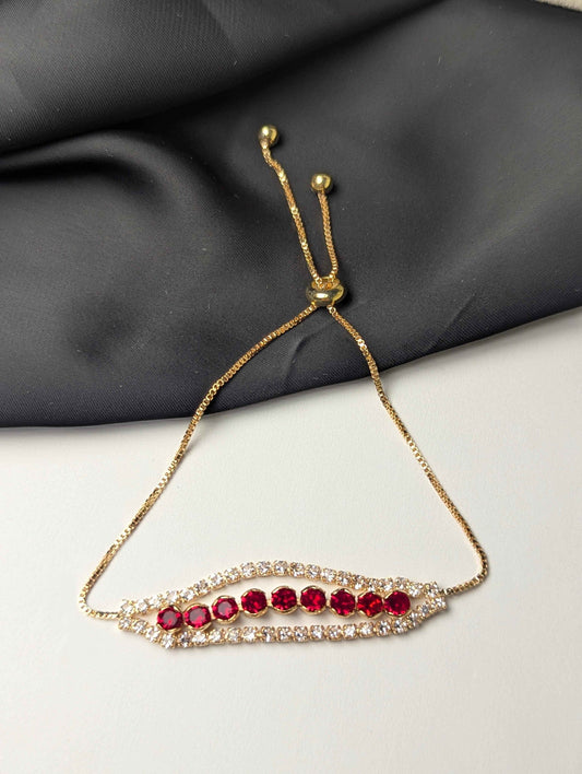 Ruby & Crystal Gold Adjustable Bracelet